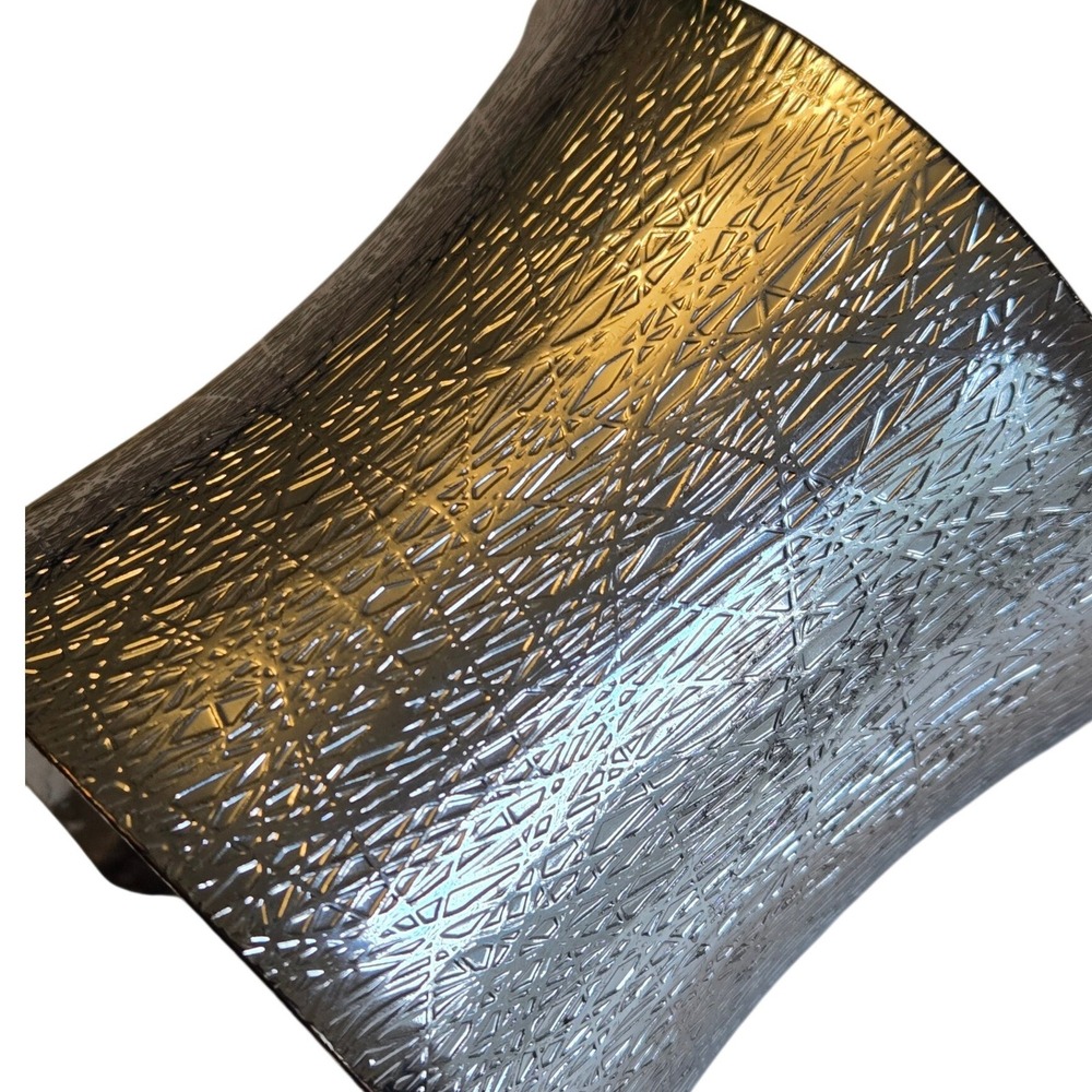 Wide Textured Silver Tone Cuff Bracelet Artisan Modern Statement Boho - Picture 3 of 7